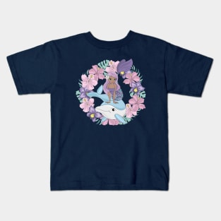 Mermaid dolphin floral ring Kids T-Shirt
